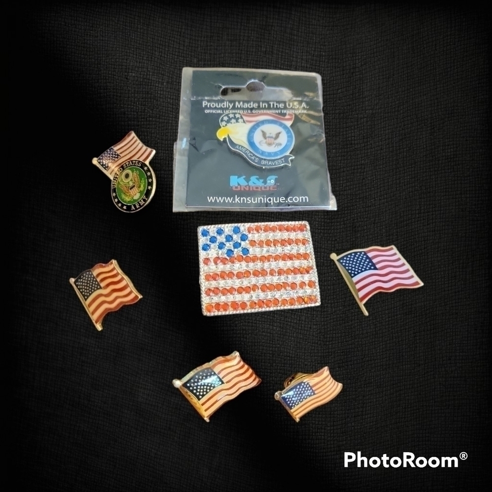 3/$30 American Flag Fourth of July Brooch Army Navy Lapel Hat Pins